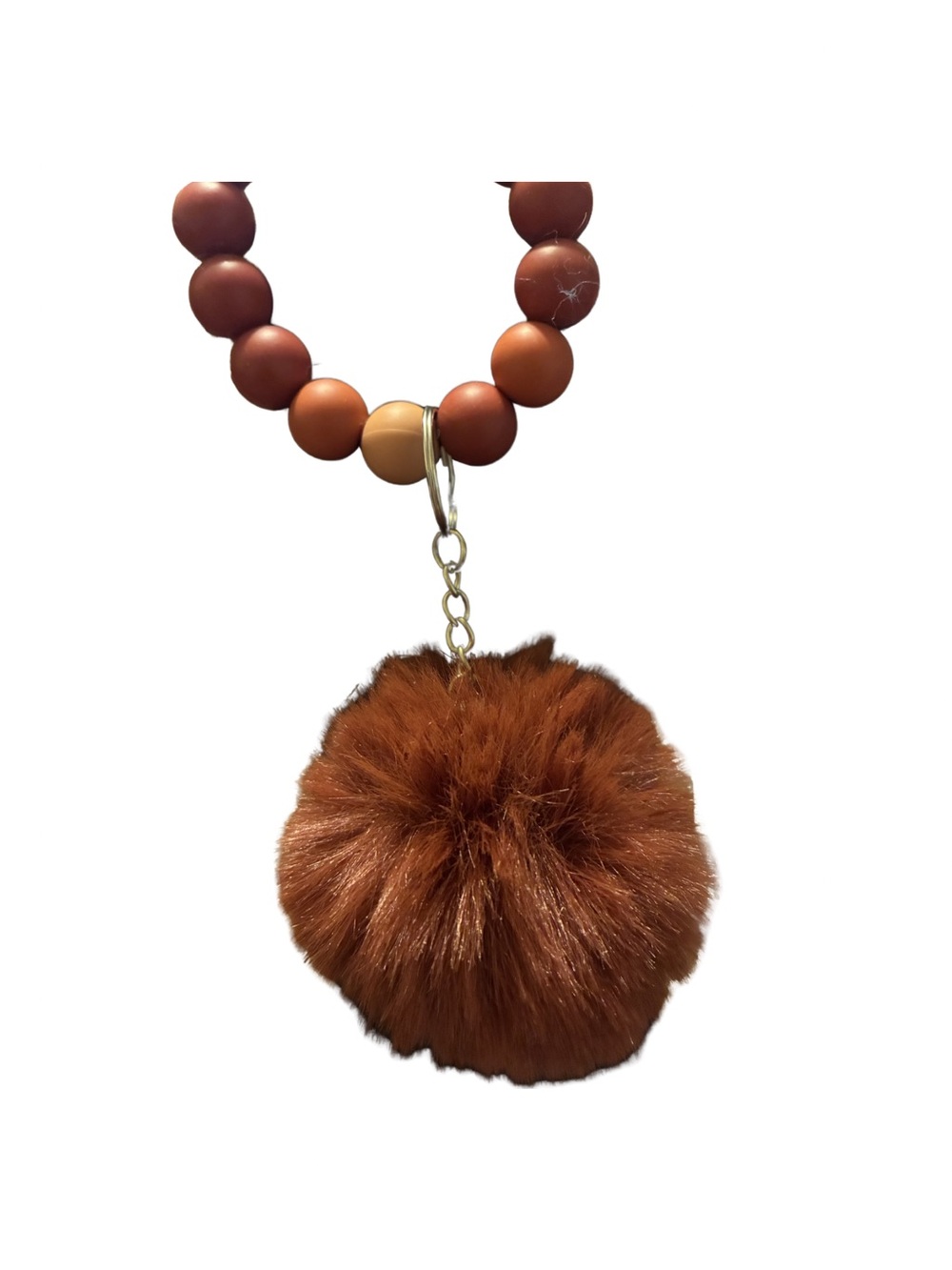Faux Fur Pom Pom Keychain Charm - Brown